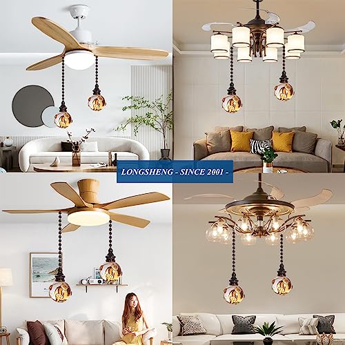 Crystal Ceiling Fan Pull Chains with Amber Pendants - Pack of 2