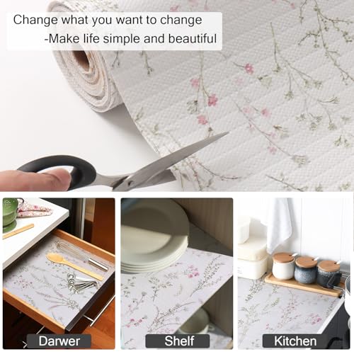 Non-Slip Floral Shelf Liner - Waterproof Drawer & Cabinet Protector, 12in x 10ft