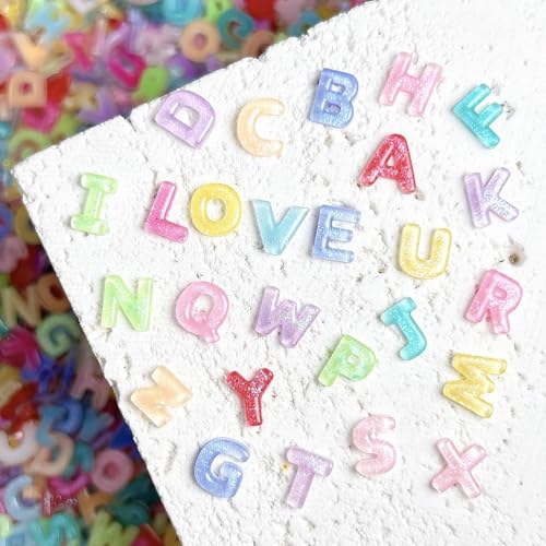 300Pcs Colorful Letter Nail Charms - 3D Resin Rhinestones for Nail Art