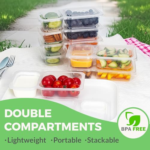 9oz Reusable Snack Containers with Lids - 10 Pack Dual Compartment