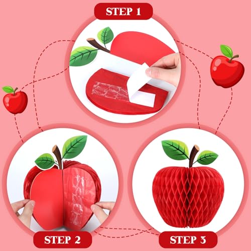 6 Pcs Honeycomb Apple Decorations - Red Paper Centerpieces