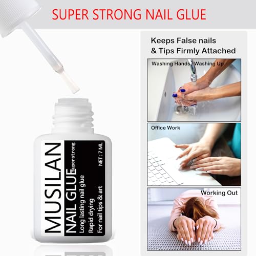 MUSILAN Super Strong Nail Glue - 2 Pack, 7ml Brush-On Adhesive