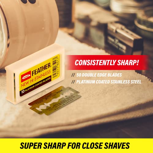 Feather Double Edge Safety Razor Blades - Platinum Coated, 20 Count