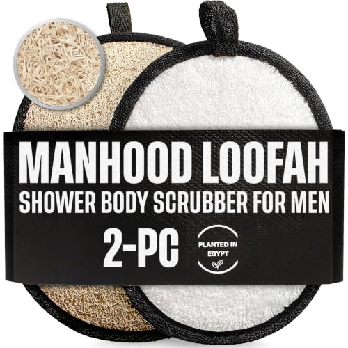 SERRENTO Men's Natural Luffa Body Scrubber - 2PCS Exfoliating Shower Sponge