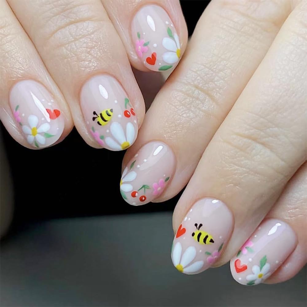 Colorful Gradient Press-On Nails | Medium Coffin Shaped Acrylic Nail Art - 24 Pcs with Rainbow Designs
