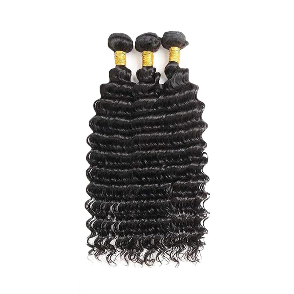 Deep Wave Bundles Human Hair 24 26 28 Inch Human Hair 3 Bundles Unprocessed Brazilian Raw Weave Bundle Human Hair Extensions for Black Women Natural Color