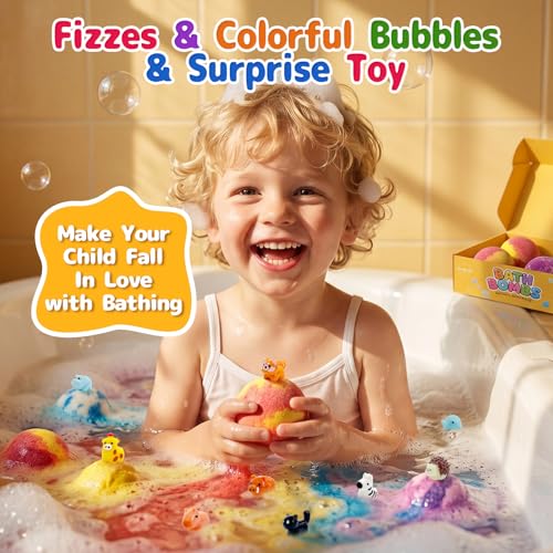 12 Pack Kids Bath Bombs with Surprise Animal Toys - Organic & Safe
