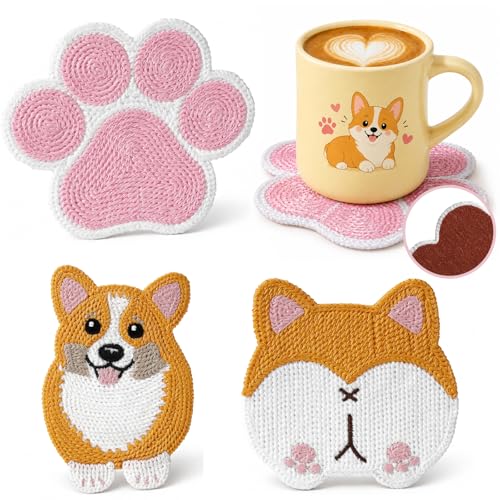 Slohif Corgi Crochet Coasters - Cute Drink Coasters for Home