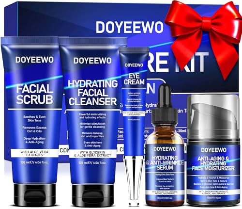 DOYEEWO Full Size Men’s Skin Care Kit 1.2 Fl Oz Pack of 5 - Hydrate, Firm, Wrinkle & Radiance