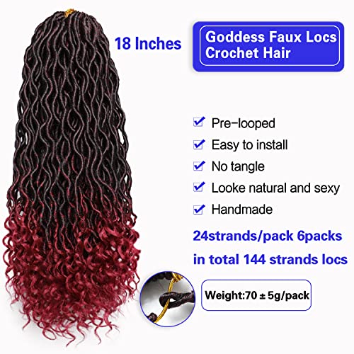 Violet Goddess Locs Crochet Hair 18in 1B 6 Packs Pre-Looped Faux Locs Curly Ends