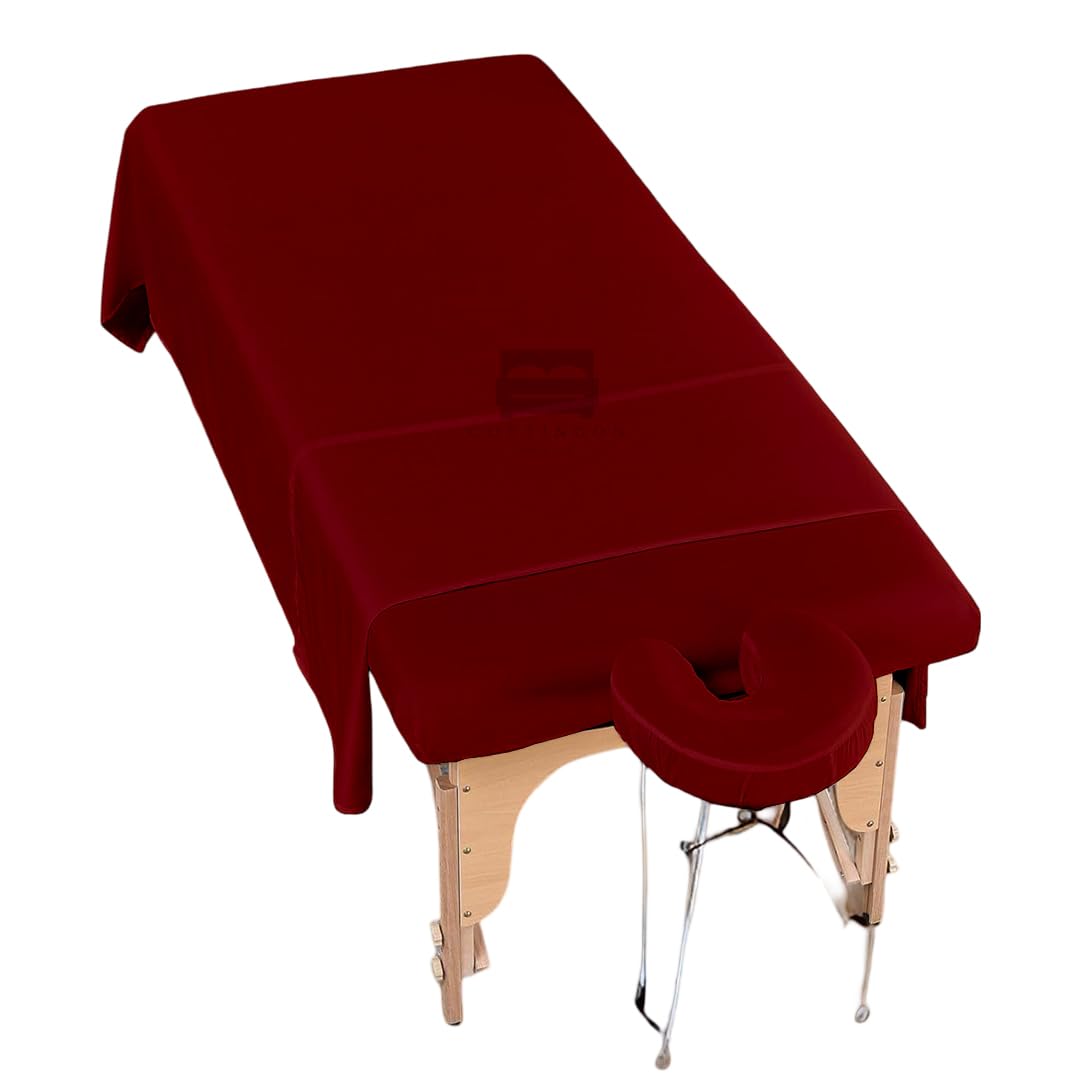 Cottingon 3 Piece Massage Table Sheet Set - 100% Brushed Microfiber, Wrinkle-Free | Fits 36" x 77" Massage Beds, Burgundy
