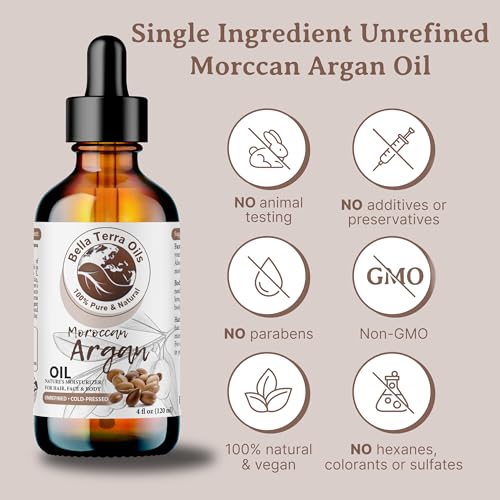 Bella Terra Argan Oil 8 Fl Oz - Pure Moroccan Hair & Skin Elixir