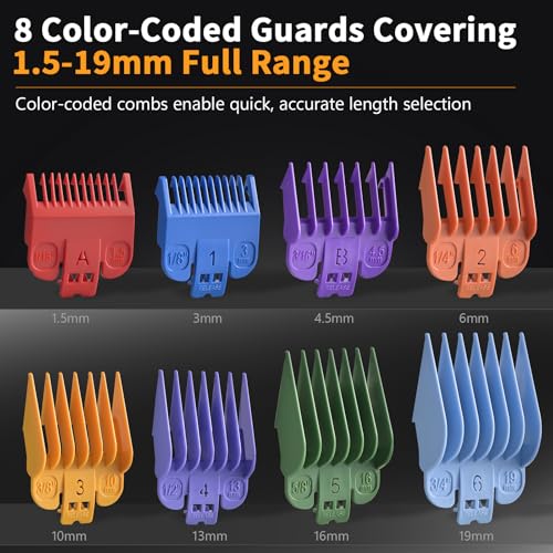 Elehomyou Cordless Hair Clippers Kit with 8 Color-Coded Guards & LED Display