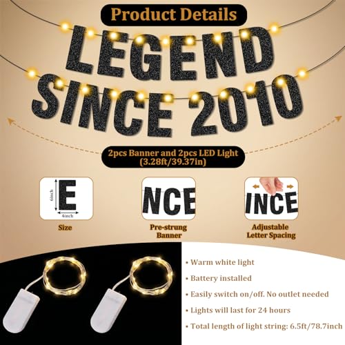 LED Lighted 16th Birthday Banner - 'Legend Since 2010' Party Decor