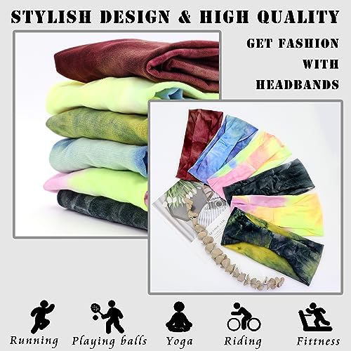 FULZTEY Style 71 Boho Tie Dye Headbands for Women, 6-Pack Yoga & Workout Hair Accessories