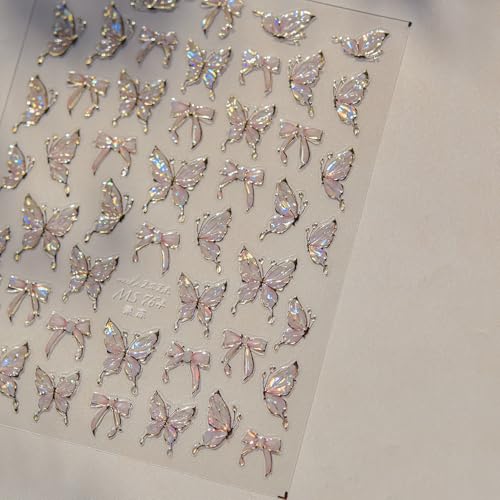 5D Butterfly Nail Stickers - Aurora Light Shell Decals for Nail Art