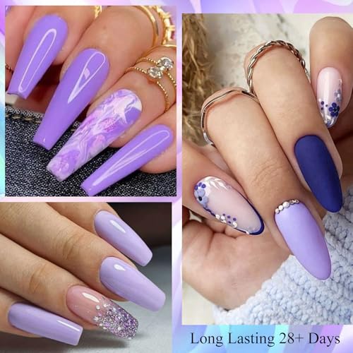 MTSSII 6-Pack Purple Blue Gel Nail Polish Set - Long Lasting UV LED Soak Off Manicure Kit for Home & Gift