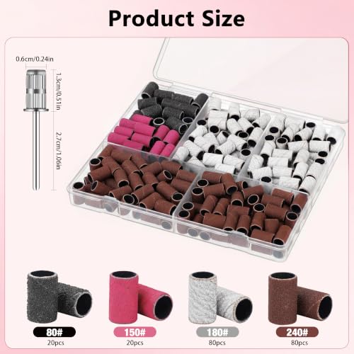 200 Pcs Nail Drill Bits Sanding Bands Set - Coarse to Fine Grits