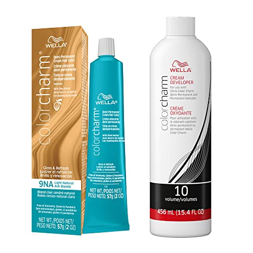 WELLA Color Charm Demi Permanent Hair Color, 9NA Light Natural Ash Blonde & 10 Vol. Developer