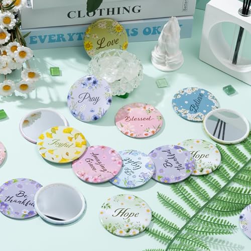 36 Pcs Floral Pocket Mirrors Bulk - Inspirational Scripture Compact Mirrors
