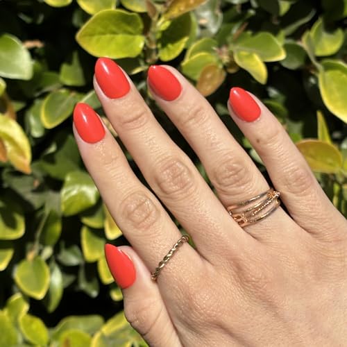 HAPPY HOUR Short Round Press-On Nails - Bright Orange-Red Glossy Finish