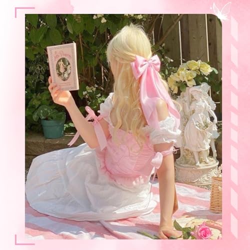 Large Pink Satin Bow Hair Clips for Women - Elegant Accessories