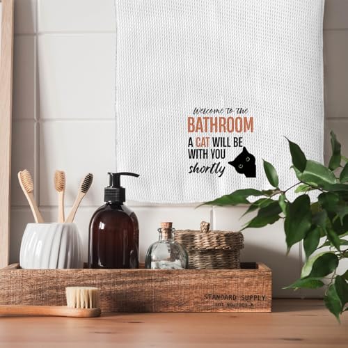 Funny Black Cat Hand Towels - 16x24 Inch Decorative Kitchen & Bathroom Towels