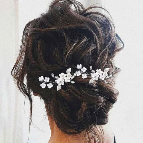 HEREAD Silver Flower Bridal Hair Pins - Elegant Crystal Hair Clips (2 Pack)