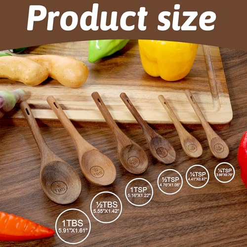 6-Piece Acacia Wooden Measuring Spoons Set for Baking & Cooking
