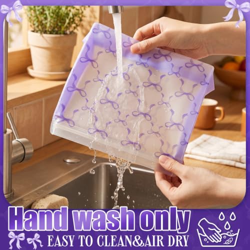 Colarr Reusable Purple Bow Lunch Bags - 3 Pack Leakproof PEVA Storage