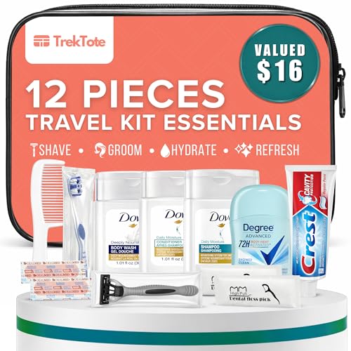 12 Piece Women¡¯s Travel Essentials with Clear Toiletry Bag For Women, Airplane Essentials, Travel Shampoo and Conditioner, Vacation Essentials