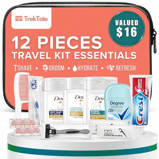 12 Piece Women¡¯s Travel Essentials with Clear Toiletry Bag For Women, Airplane Essentials, Travel Shampoo and Conditioner, Vacation Essentials