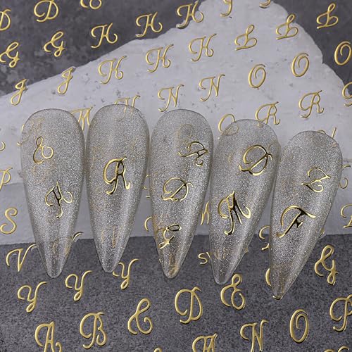 Gold Retro Alphabet Nail Stickers - 12 Sheets Self-Adhesive Art Decals