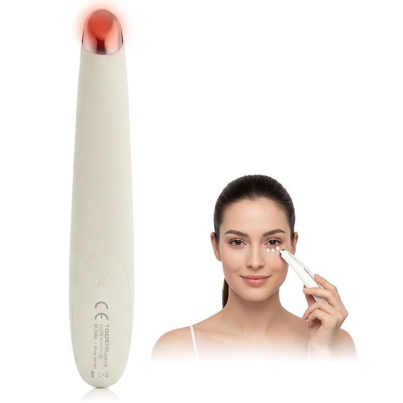 Portable Eye Massager with Heat for Puffy Eyes, 40℃ Warming & Vibration Massage Pen for Dark Circles and Eye Fatigue, AAA Battery Powered Facial Massager Tool for Home and Travel Use