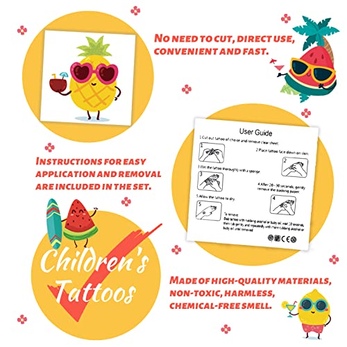 240 Pcs Summer Fruit Temporary Tattoos for Kids - 60 Designs