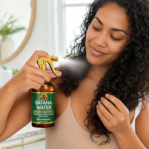OKAY Batana Hydrating Hair Water Spray 8 oz ? Curl Refresher & Moisturizing Hair Mist with Batana Oil, Sea Algae & Proteins ? Lightweight Anti-Frizz Hydration for Curly, Wavy & Natural Hair