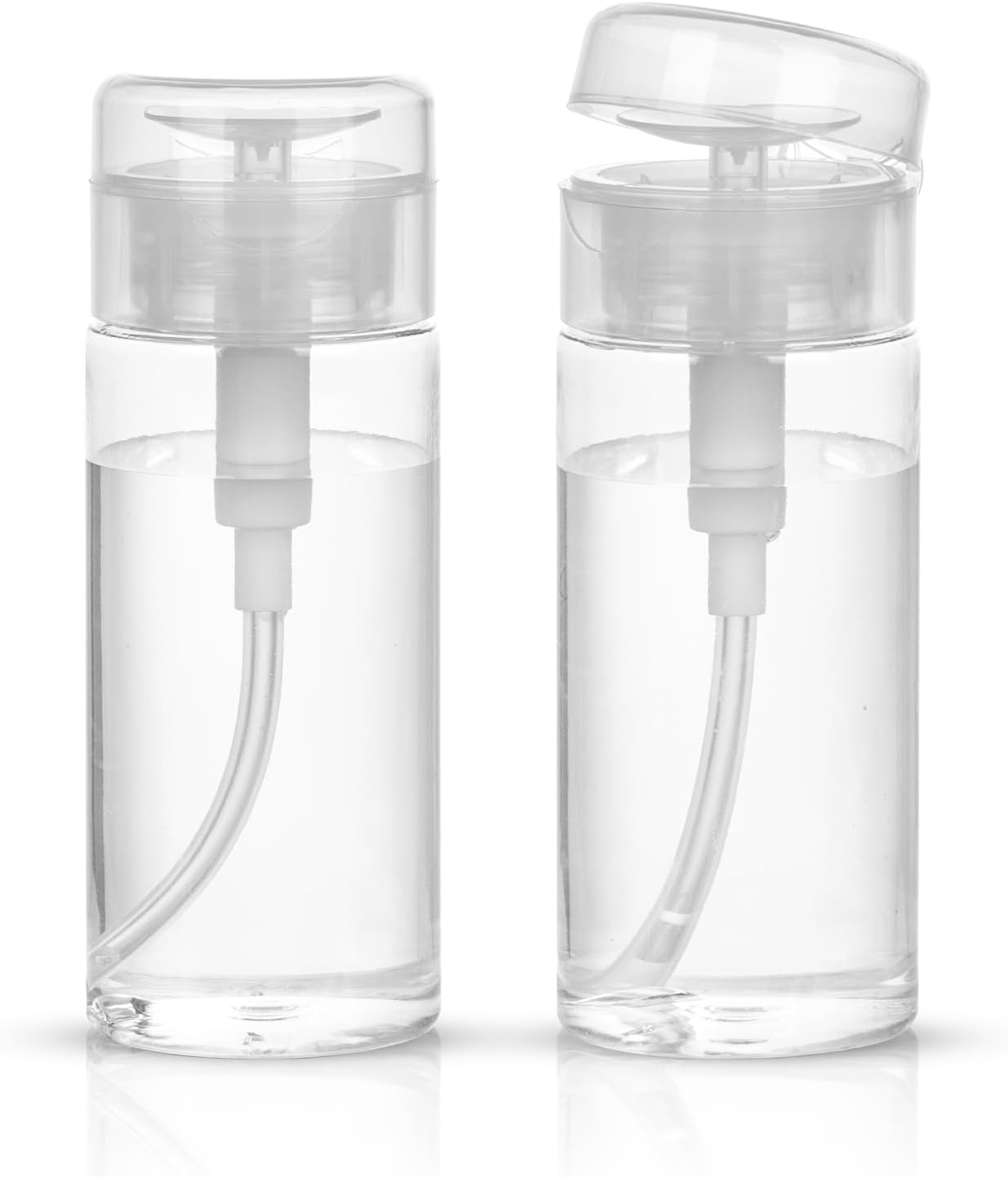 Nail Polish Remover Pump Dispenser - 2 Pack Acetone Safe ABS Bottles | 200ml (6.8oz) Lockable Flip Cap
