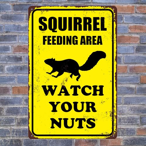 Funny Squirrel Feeding Area Metal Sign - Vintage 8x12 Inch Wall Art