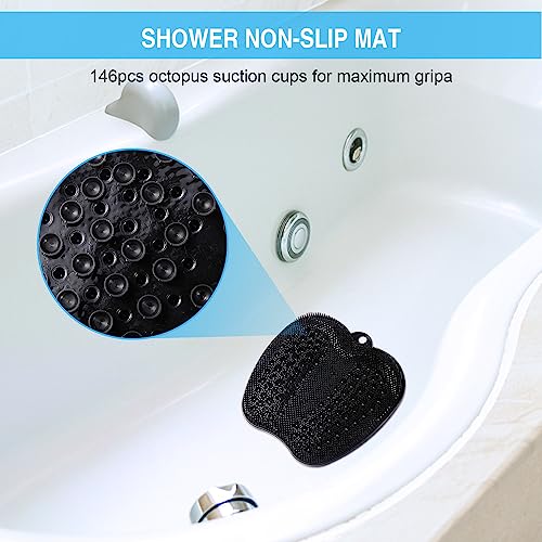 BESKAR XL Black Shower Foot Scrubber Mat with Non-Slip Suction Cups