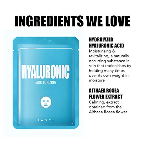 LAPCOS Hyaluronic Acid Mask - Moisturizing Sheet Masks (Pack of 5)