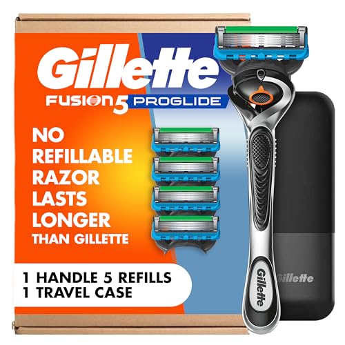 Gillette Fusion5 Proglide Razor for Men, 5-Blade, 1 Razor Handle, 5 Blade Refills, with Travel Case