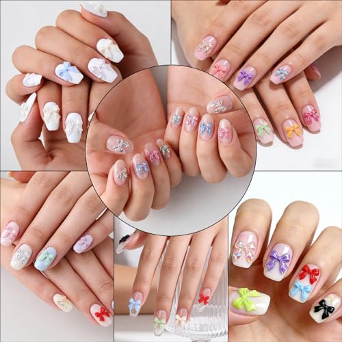 LERBOU Set 2 5-Box 3D Nail Art Accessories Kit with 24-Color Resin Rhinestones