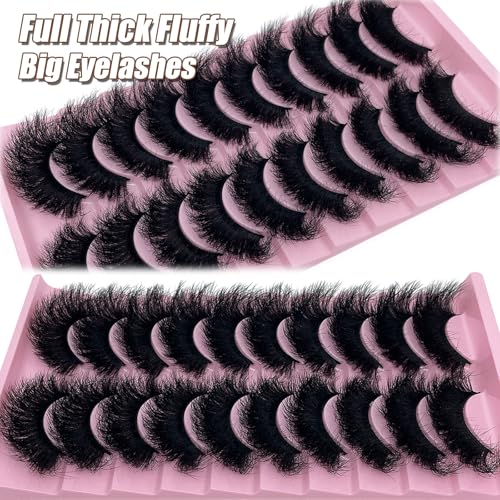 SISIYDY Dramatic Thick 3D Fluffy Mink Lashes 20mm, 25mm Long Fake Eyelashes - 10 Pairs