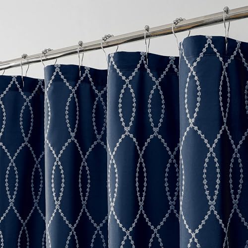 Navy Blue Shower Curtain with Tassels, 72x72 Inches, Boho Vintage Design