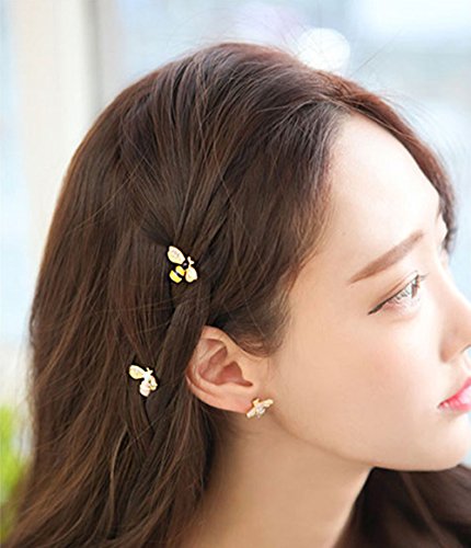 Yueton Pack of 4 Bee Hair Pins Crystal Hair Clip for Side Bangs