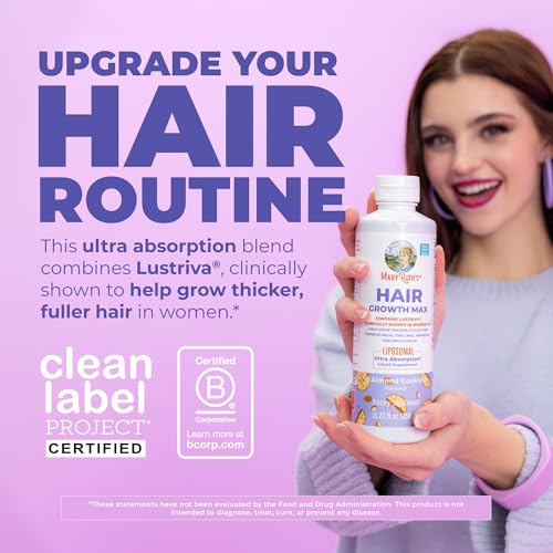 MaryRuth's Hair Growth Max Liposomal for Women | Lustriva¢ç + Biotin 10000mcg + Pumpkin Seed Oil | Thicker Hair | Hair Care | Wrinkles, Fine Lines, Skin Care | Ages 18+ | CLP Certified | 15.22 Fl Oz