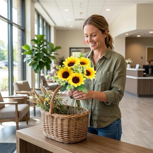 12-Inch Artificial Sunflower Bouquets - Set of 3 Realistic Flowers