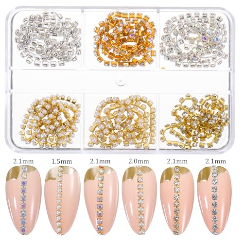 Metal Nail Art Chains for DIY Manicure - 6 Strips of Luxury Pearl & Gem Designs