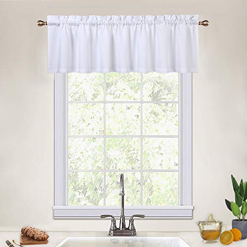 CAROMIO Waffle Woven White Valance Curtain - 60x15 Inch