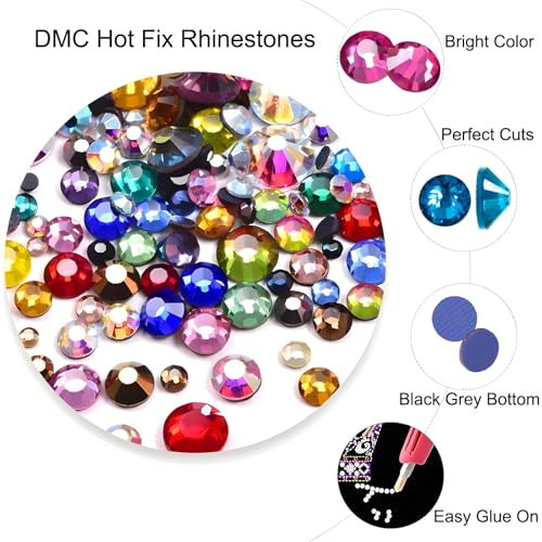 Kzkcy SS16 Hotfix Rhinestones 3.7-3.9mm 1440 Mixed Colors - Flatback Glass Gems for Nails, Bags, Clothes